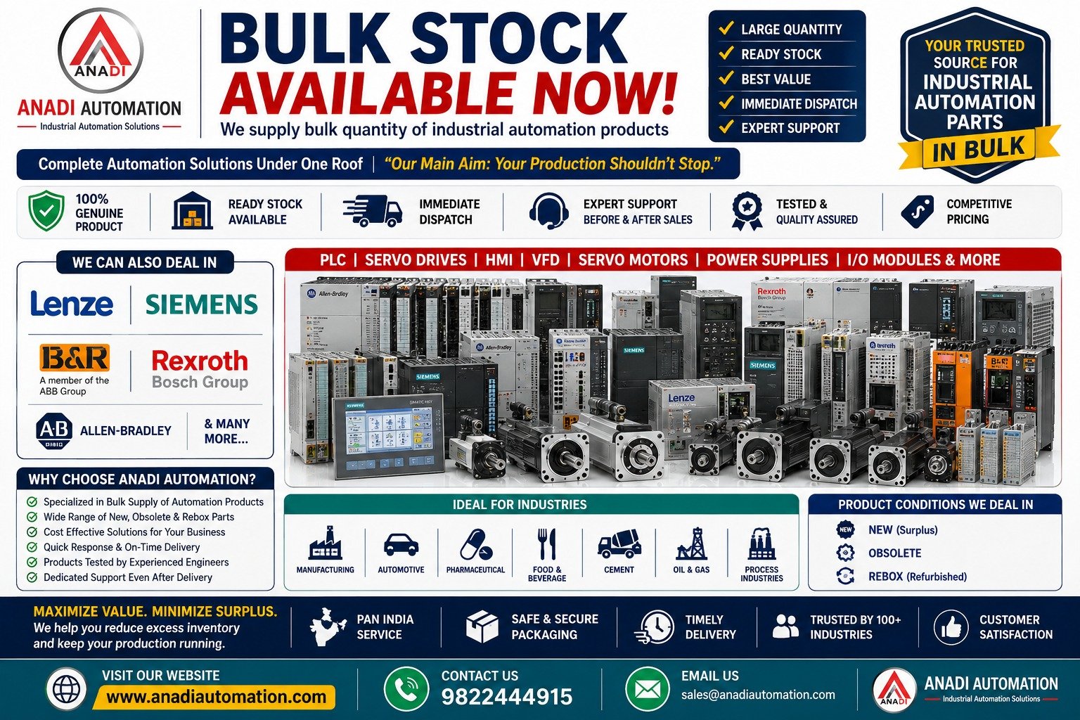 Bulk Industrial Automation Products Available | Ready Stock & Immediate Supply | Anadi Automation